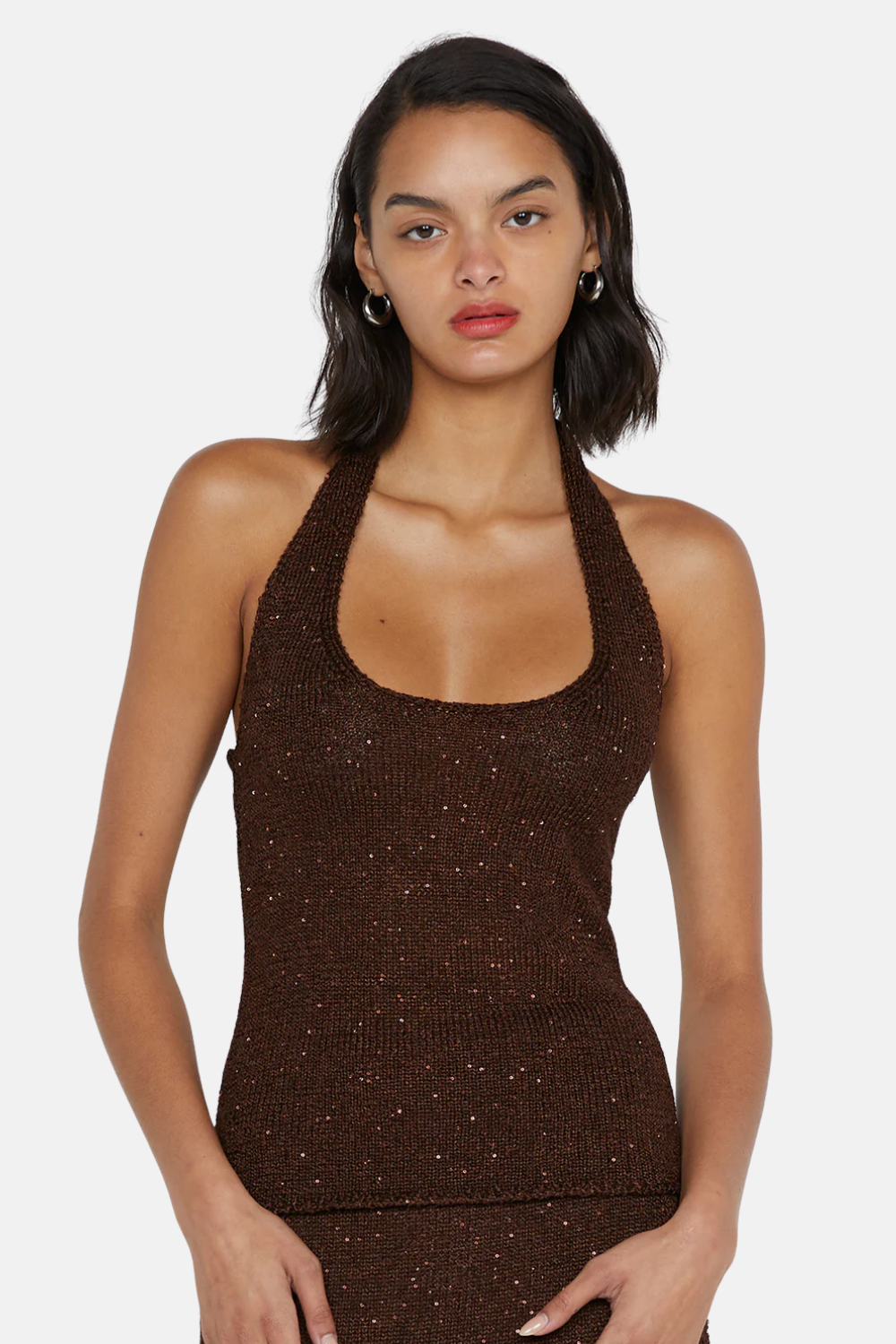 Delfinia Sequin Halter Top | Chocolate