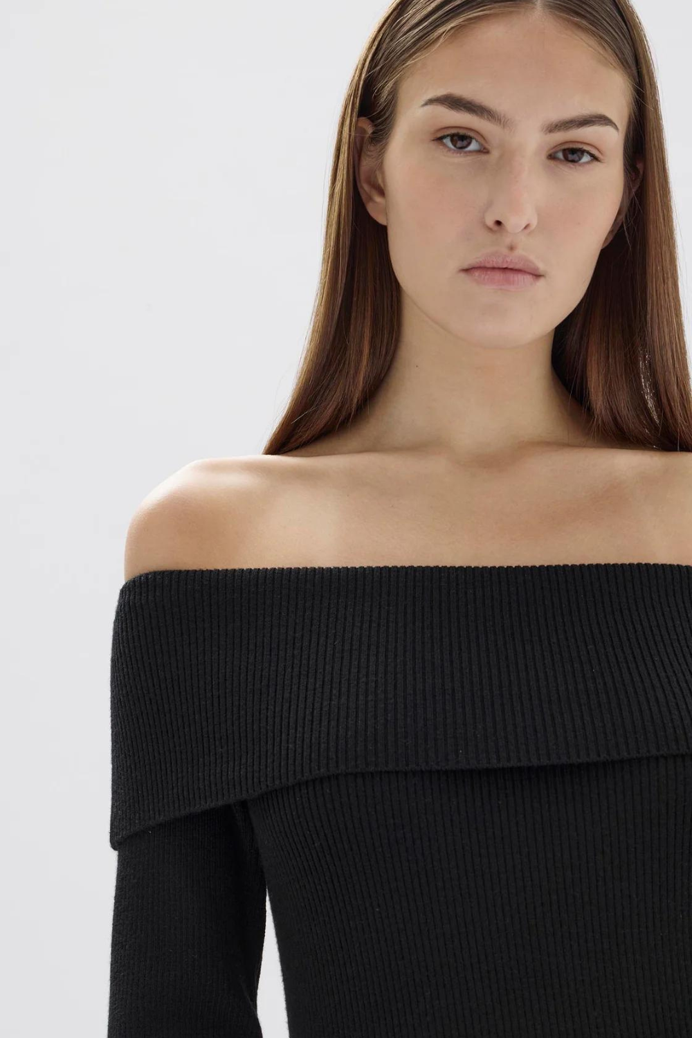 Cari Off-Shoulder Merino Wool Top | Black