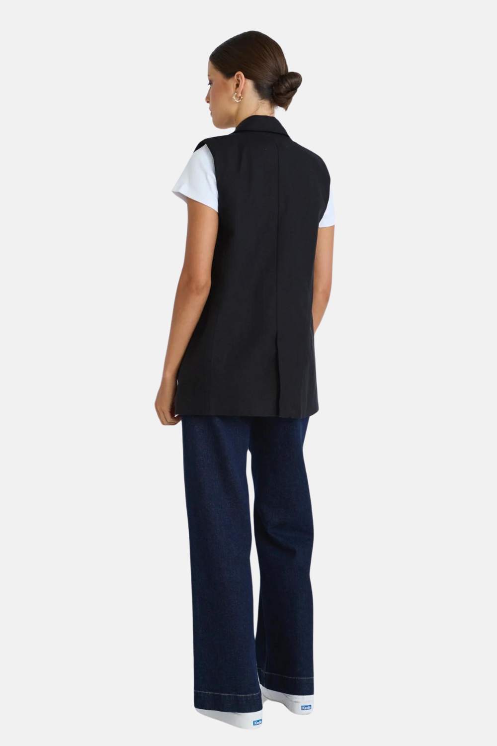 Vancouver Black Linen Longline Vest | Black