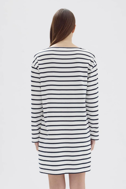 Bateau Long Sleeve Tee Dress | True Navy