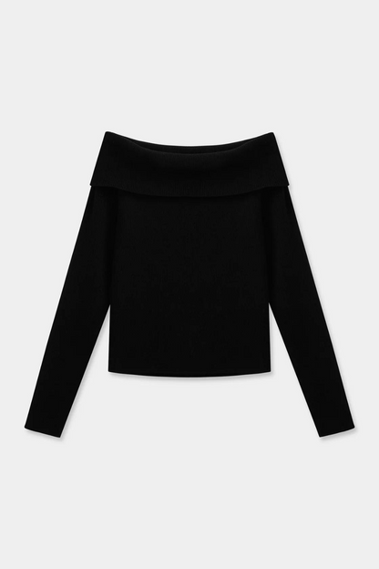 Cari Off-Shoulder Merino Wool Top | Black