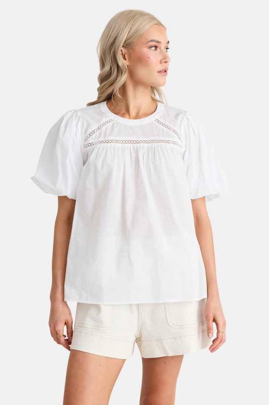 Enduring White Texture Lace Insert SS Top