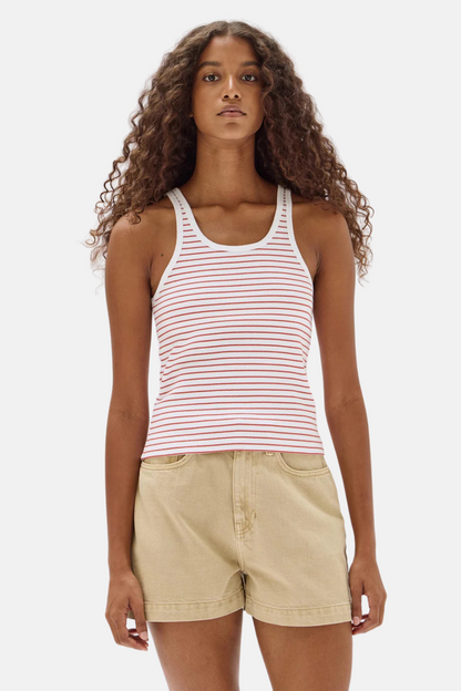 Drew Rib Tank | Papaya/White