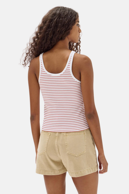 Drew Rib Tank | Papaya/White