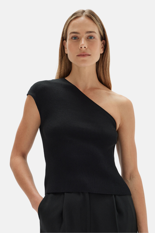 Elodie One Shoulder Knit Tank | Black